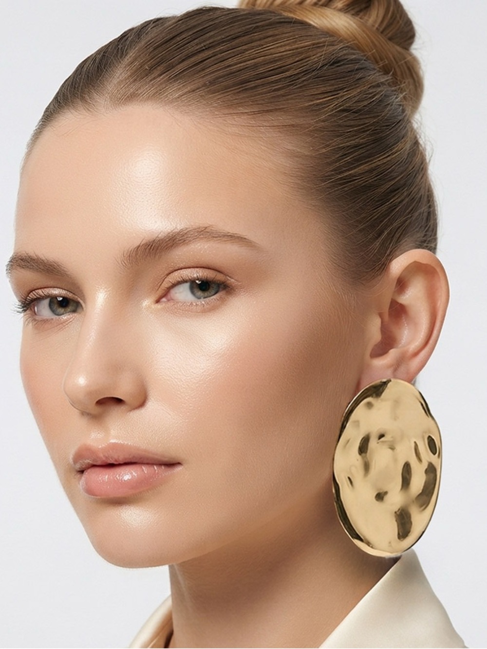Gold Oversized Hammered Disc Earrings - Women Jewelry